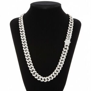 Luxury Silver-Tone Iced Out 24" Cuban Link Chain Necklace